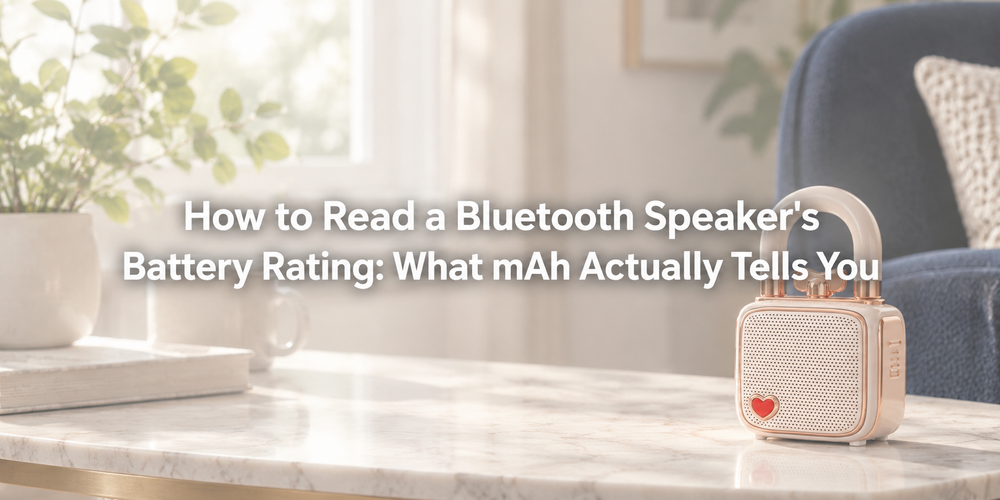 Faded illustrative scene with the full article title about Bluetooth speaker battery capacity.