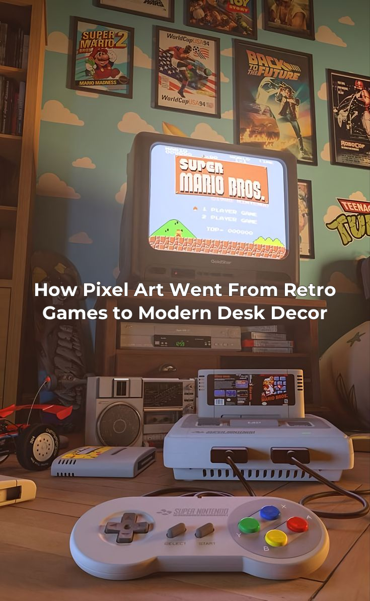 The supplied retro game room with the complete article title centered; no added product.