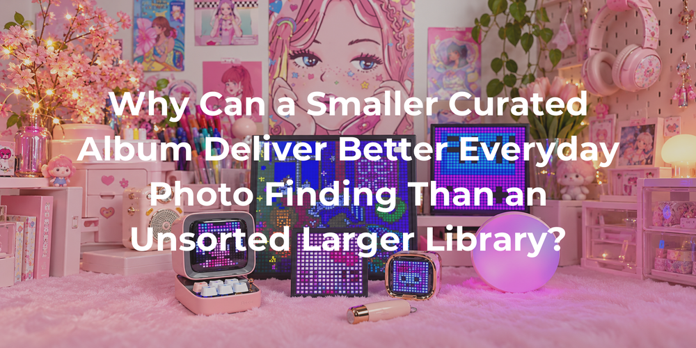 A curated collection of pictures and display copies on a decorated desk.