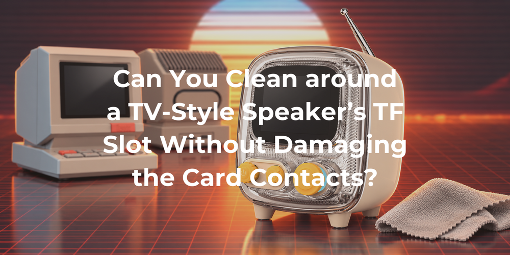 An unplugged TV-style speaker with its TF slot left untouched.