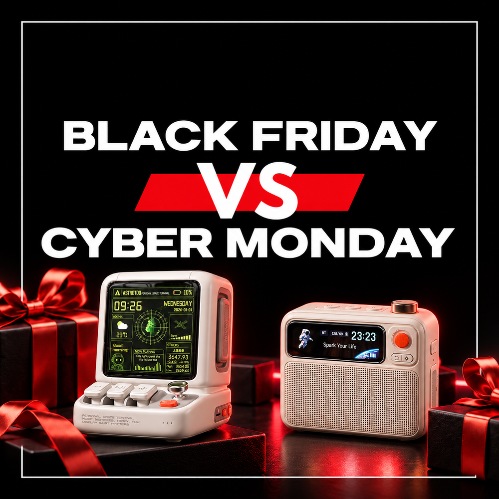 Black Friday vs Cyber Monday 2026 featuring Divoom Astrotoo and FlowToo tech gifts