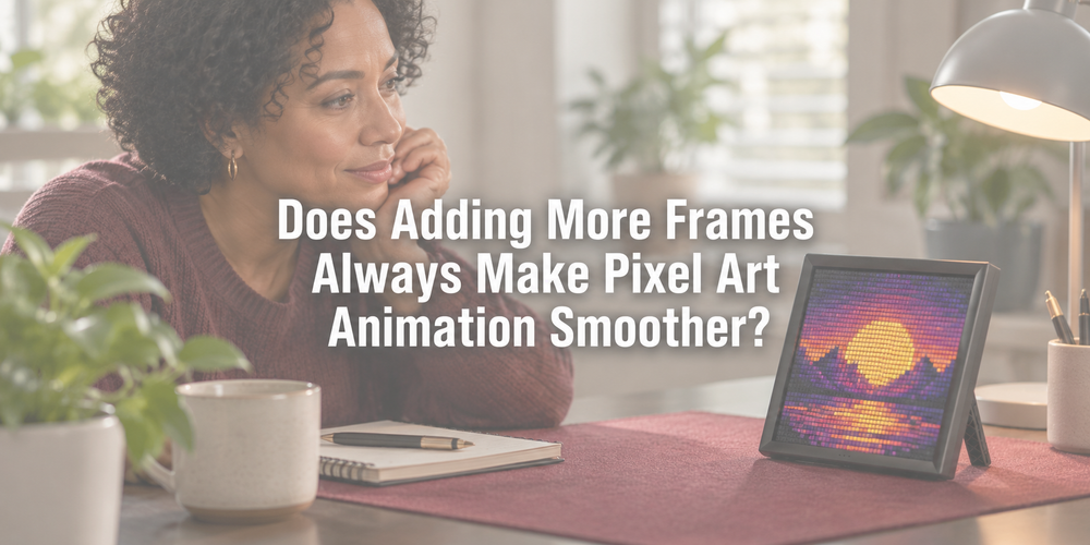 Faded illustrative scene with the full article title about pixel art animation frame count.