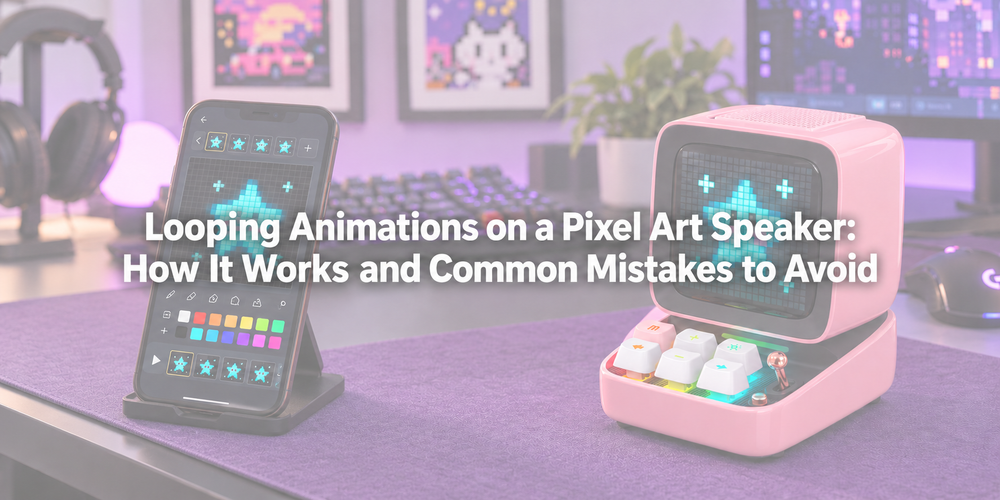 Faded illustrative scene with the full article title about pixel art speaker.