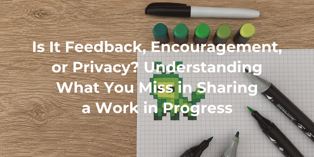 An unfinished green pixel-style drawing and its markers remain on a private desk.