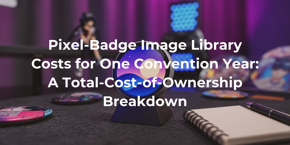 A digital badge beside a notebook for a convention cost plan.