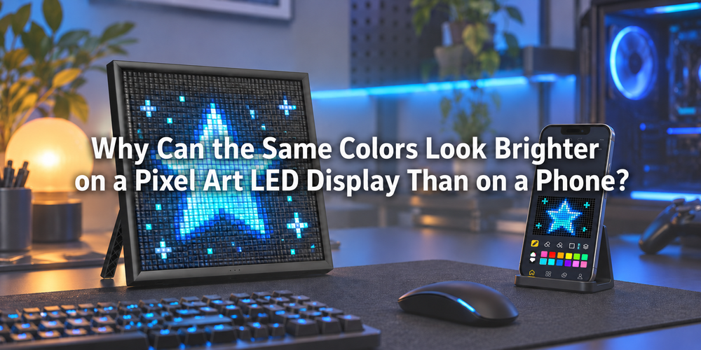 Faded illustrative scene with the full article title about pixel LED display color brightness.