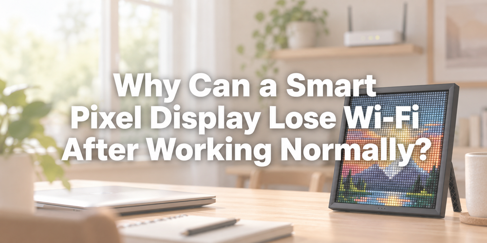 Pixel display on a home desk beneath the article title about losing Wi-Fi after normal operation