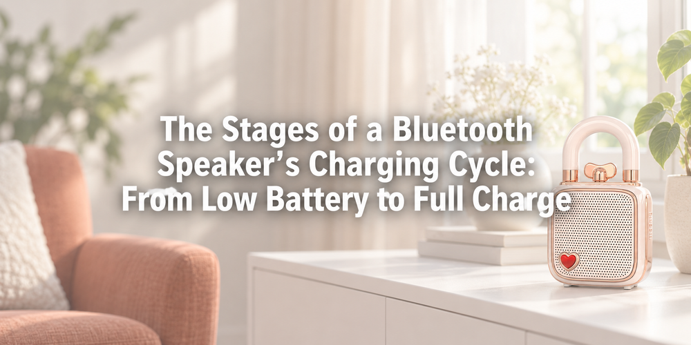 Faded illustrative scene with the full article title about Bluetooth speaker charging stages.