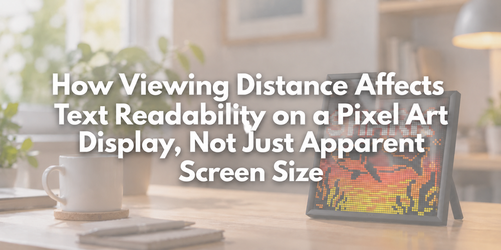 Faded illustrative scene with the full article title about pixel art display text readability.