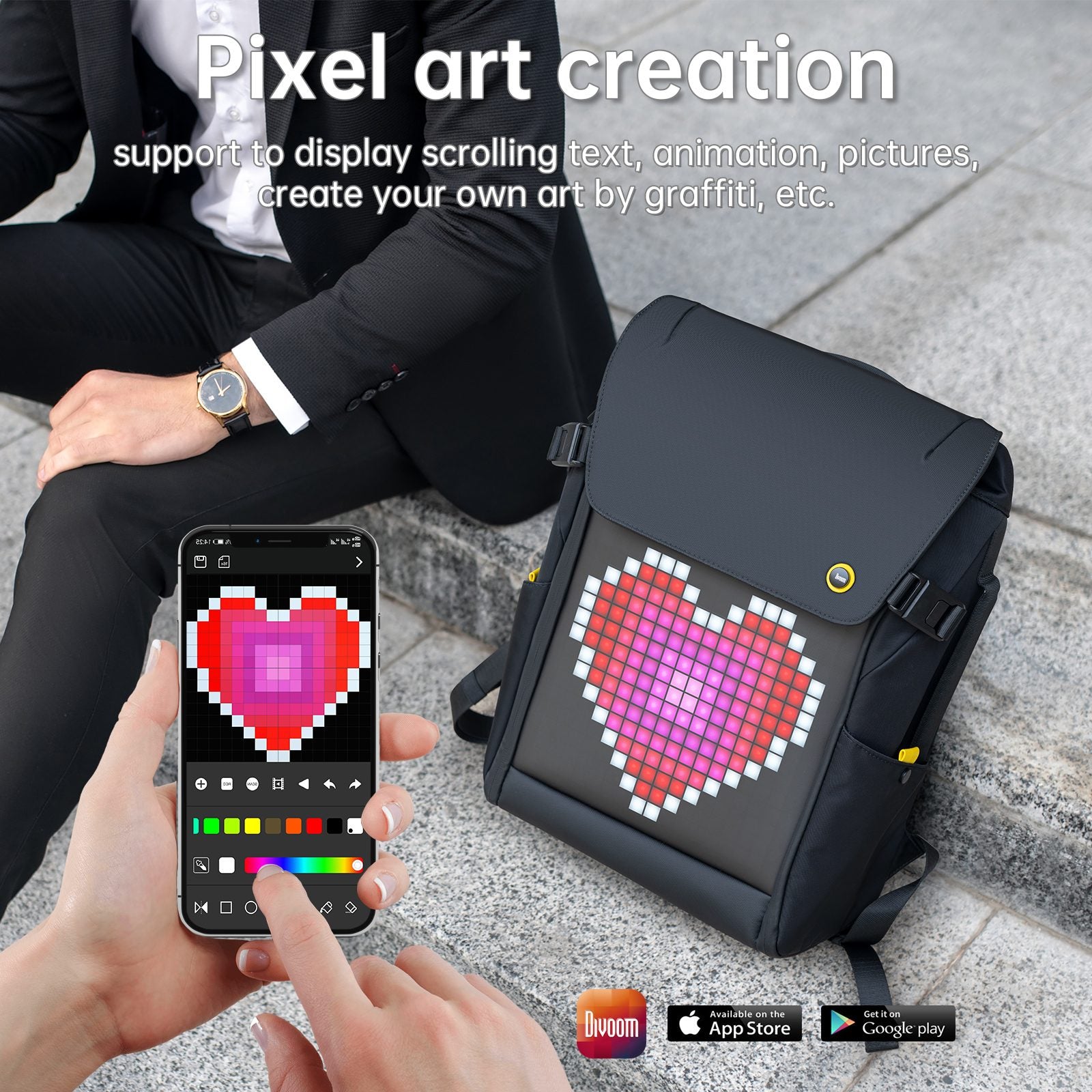 Divoom Pixoo Backpack-M ピクセル アート ディスプレイ付きスマート