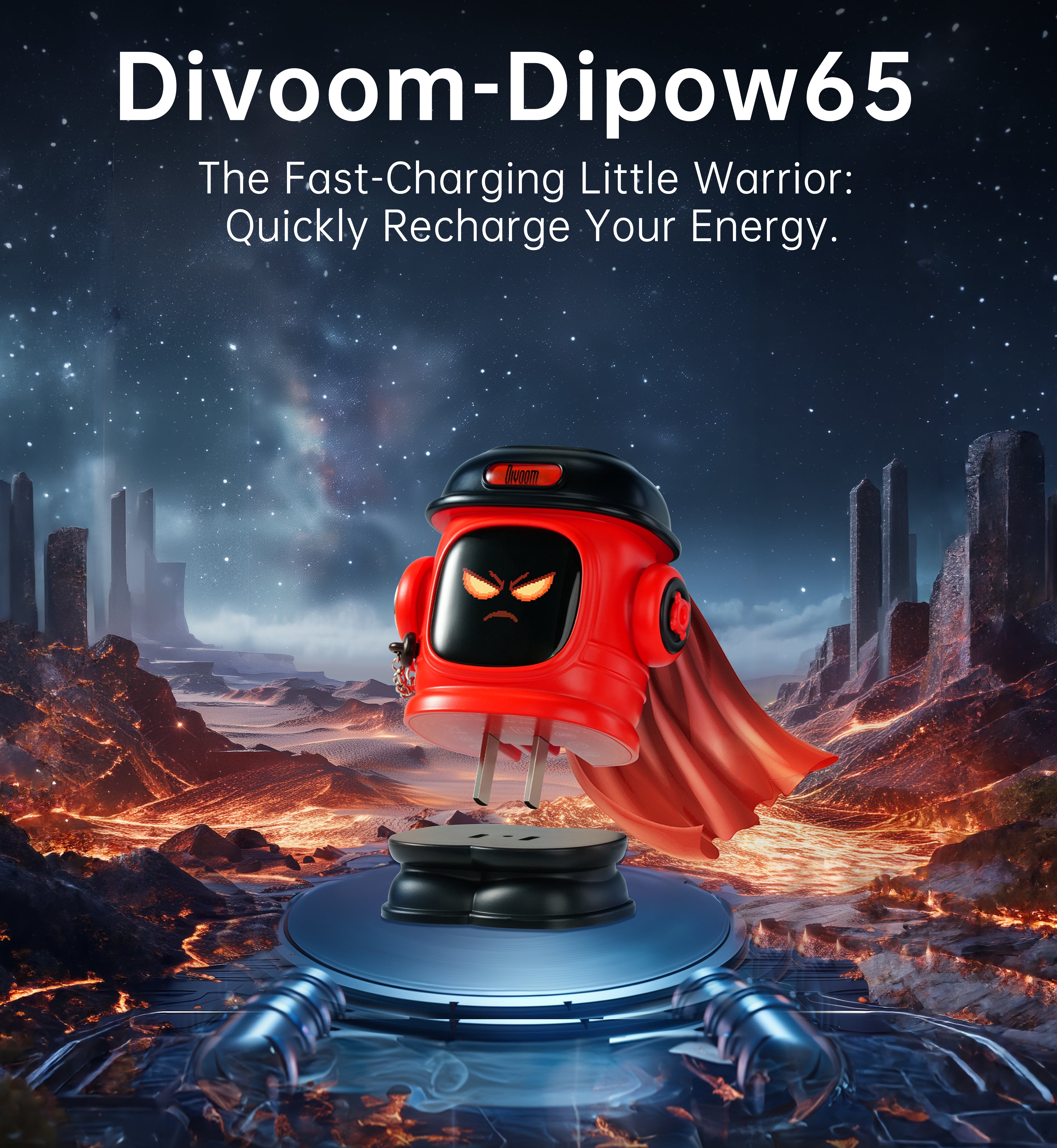 Divoom Dipow-65W マルチソケット高速充電器 ピクセルディスプレイ付き