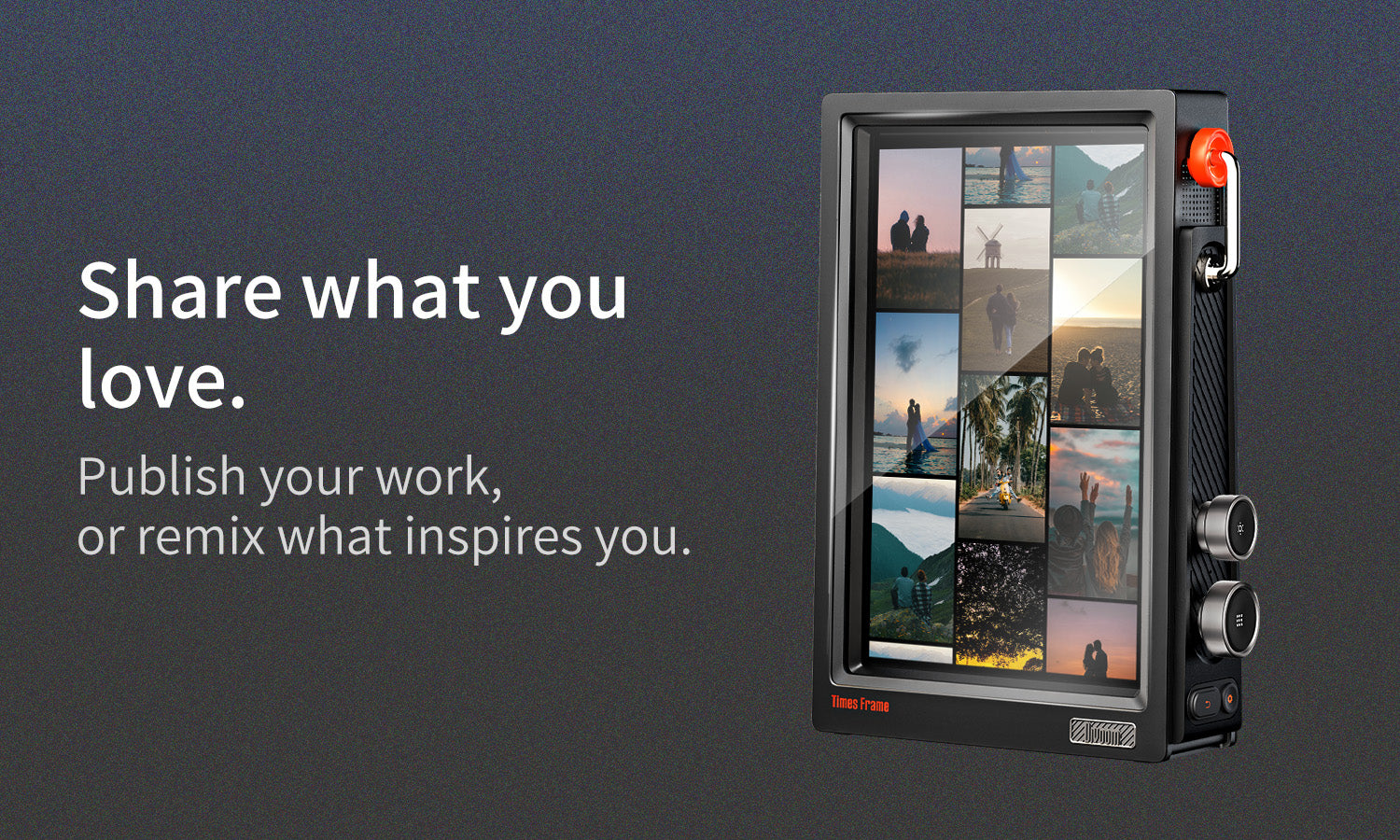 Times Frame floating transparent display on a minimal desk with ambient lighting