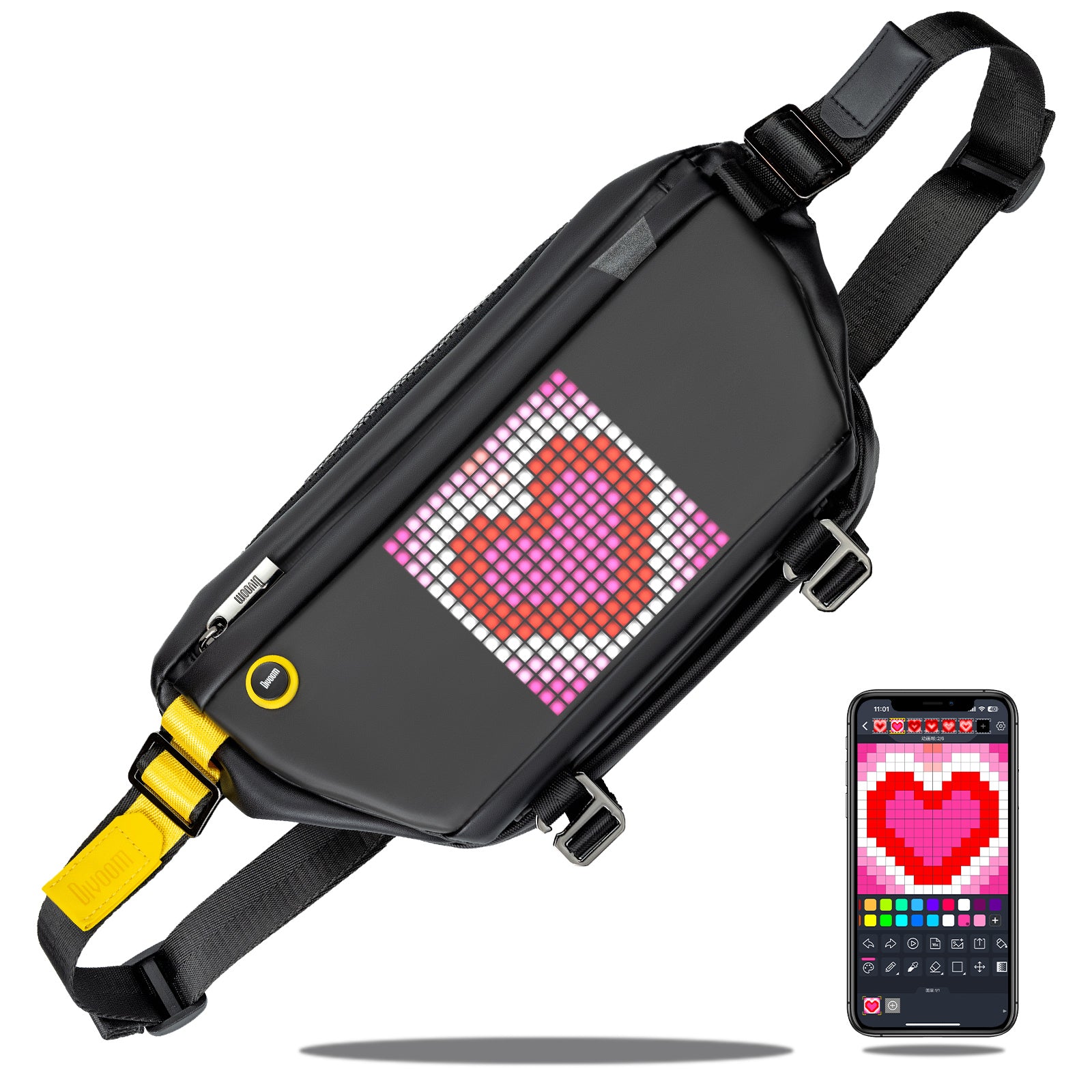 Divoom Sling Bag met LED-display, Crossbody waterdichte schouderborstrugzak Fietsen Reisdagrugzak