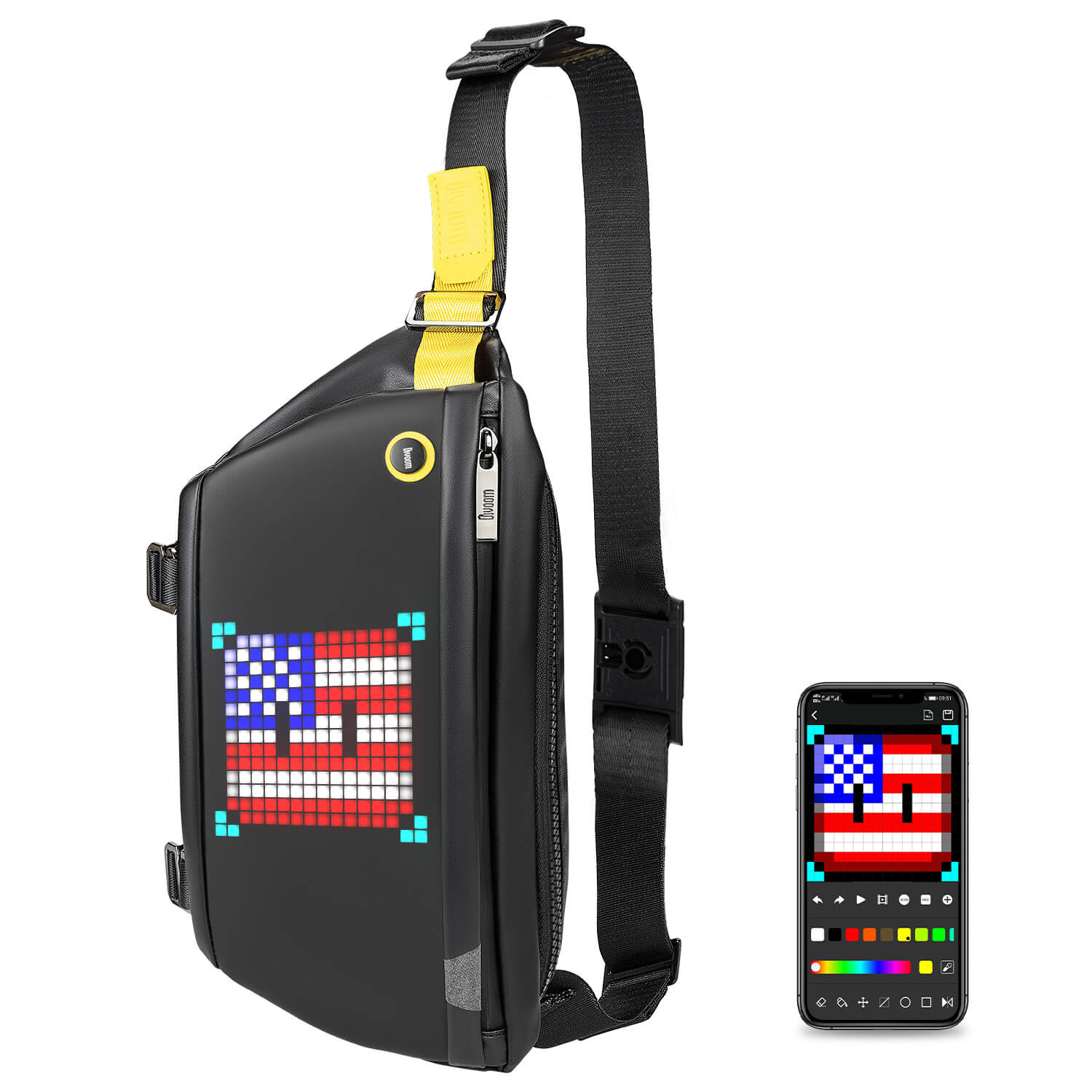 Divoom Sling Bag met LED-display, Crossbody waterdichte schouderborstrugzak Fietsen Reisdagrugzak