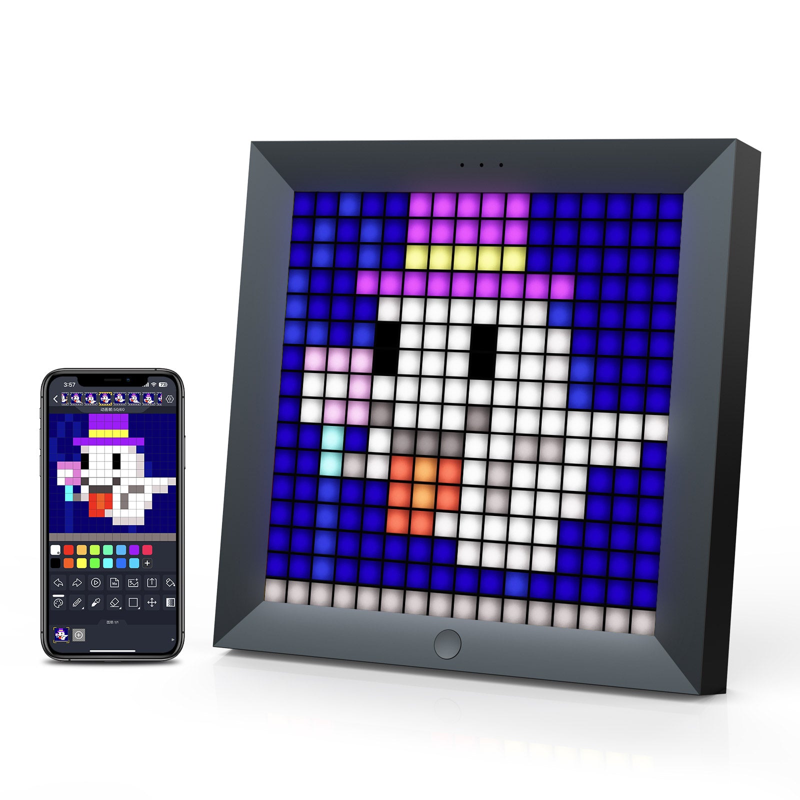 Divoom Pixoo デジタルフレーム16*16ピクセルフォトフレーム備えたデジタルフォトフレーム–楽しいピクセルアニメーション用の電話APP コントロール、スマート壁掛け時計、ピクセルペインティング -黒