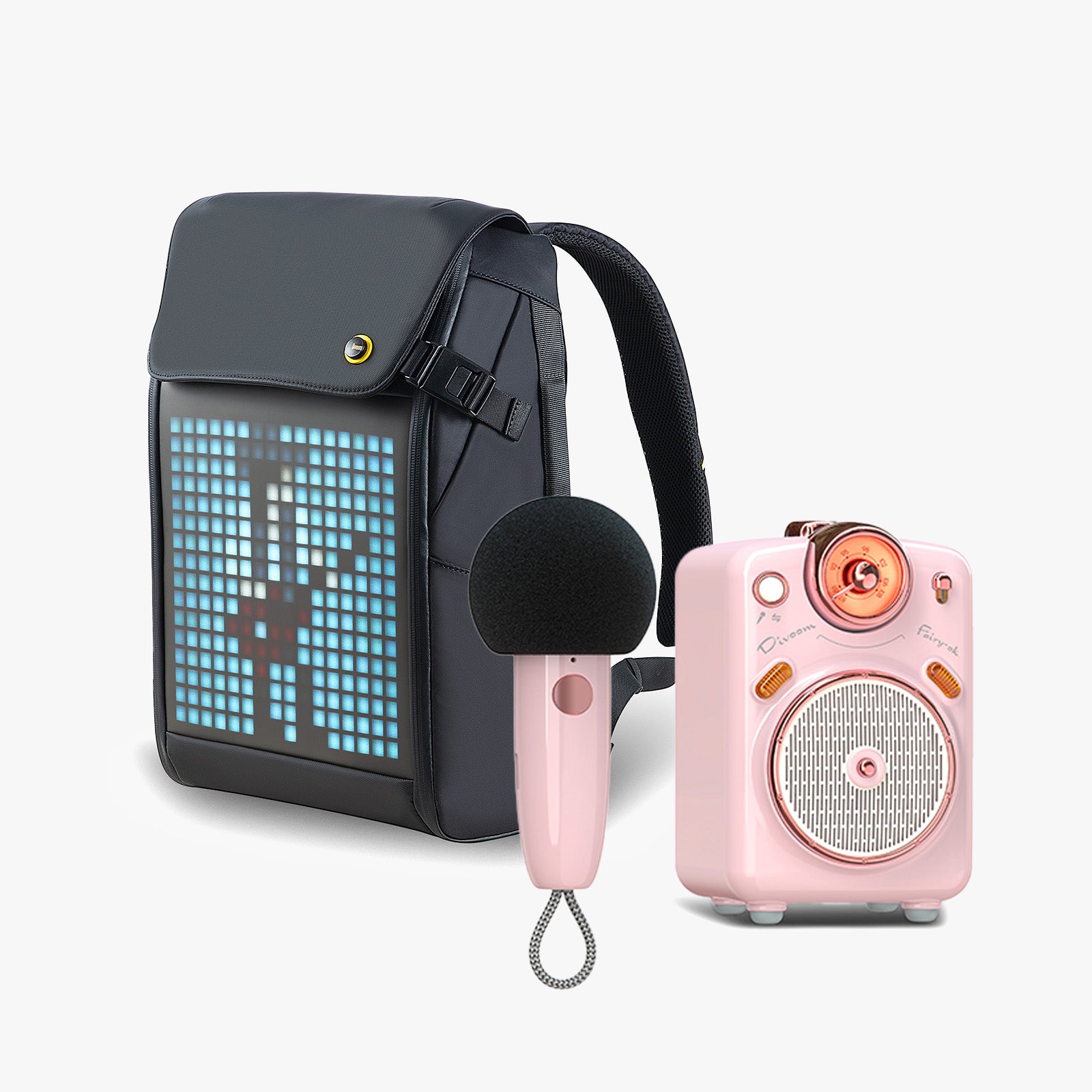 Divoom Fairy-OK Karaoke Speaker & Pixoo M LED Backpack Bundle