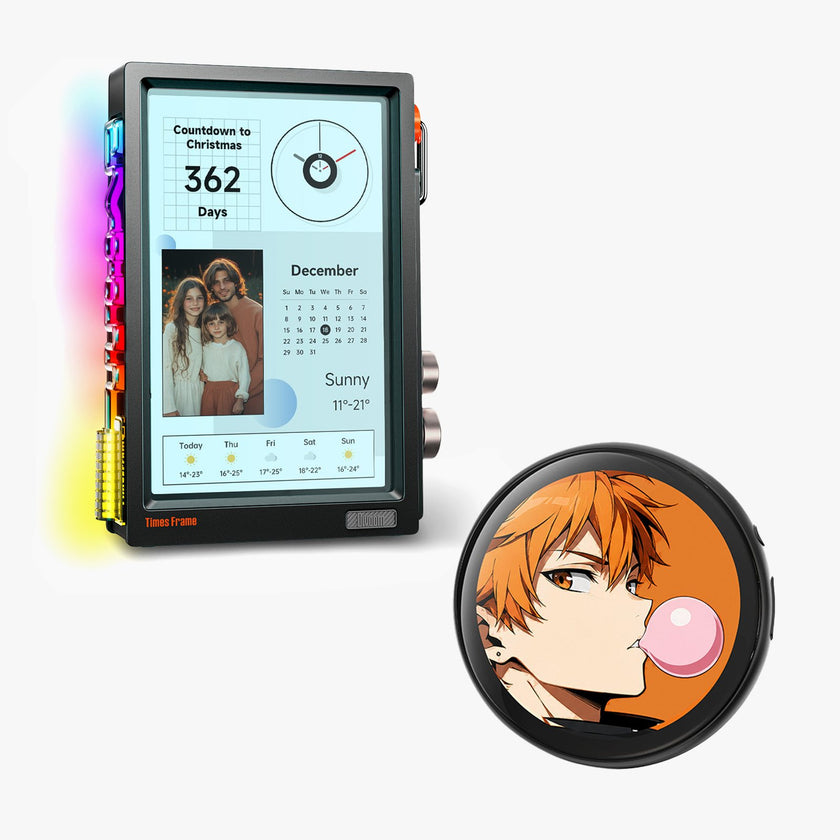 Divoom Emodo Pixel Badge Black with Times Frame Black pixel-art desk setup bundle