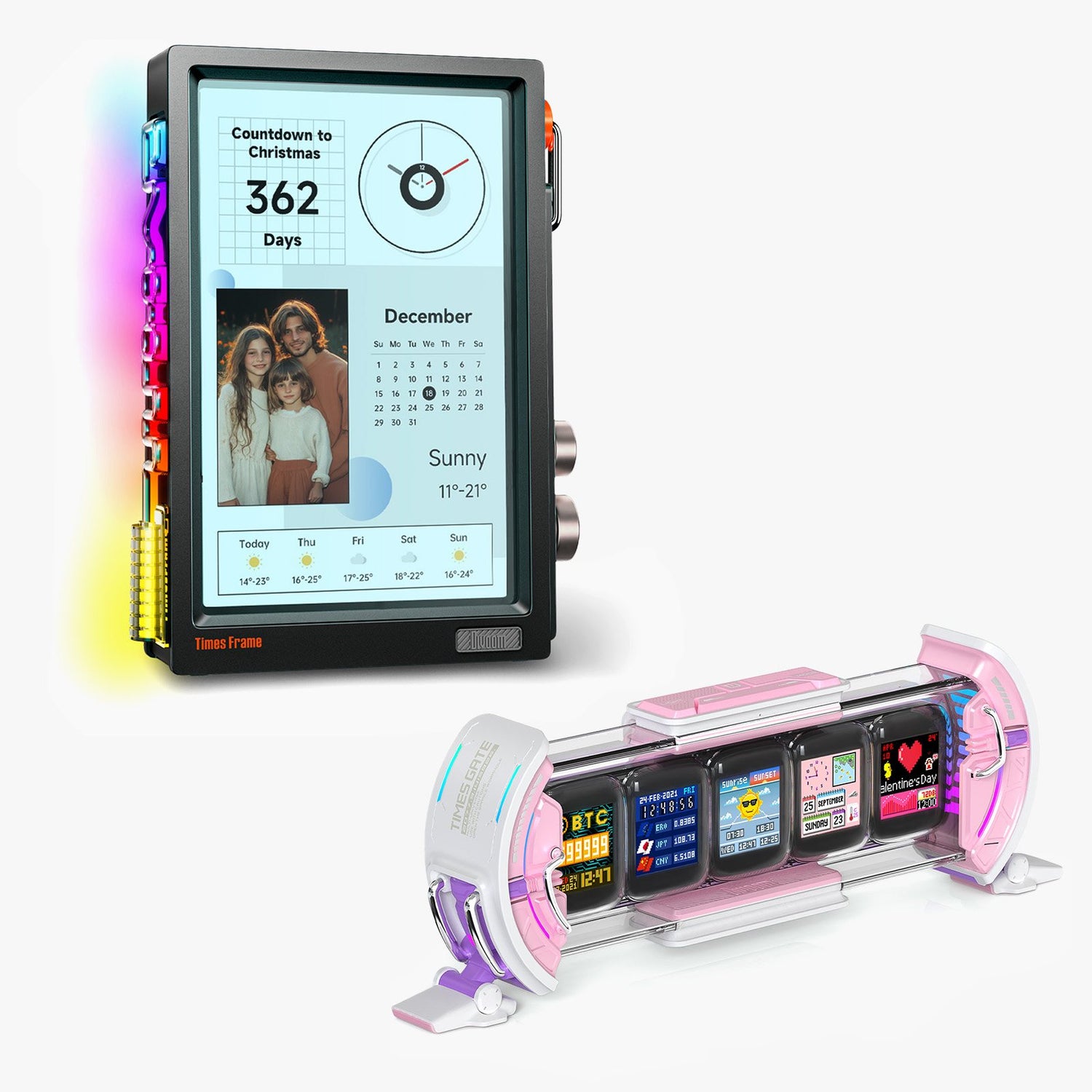 Divoom Times Frame + Times Gate Summer Smart Display Bundle, Divoom Times Frame Black Times Gate Pink Smart Display Bundle