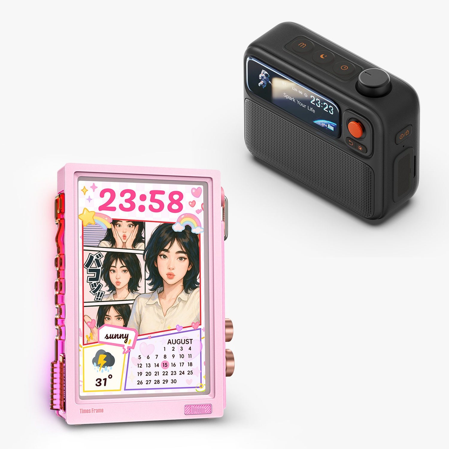 Divoom Times Frame Pink with FlowToo Black bedside bundle