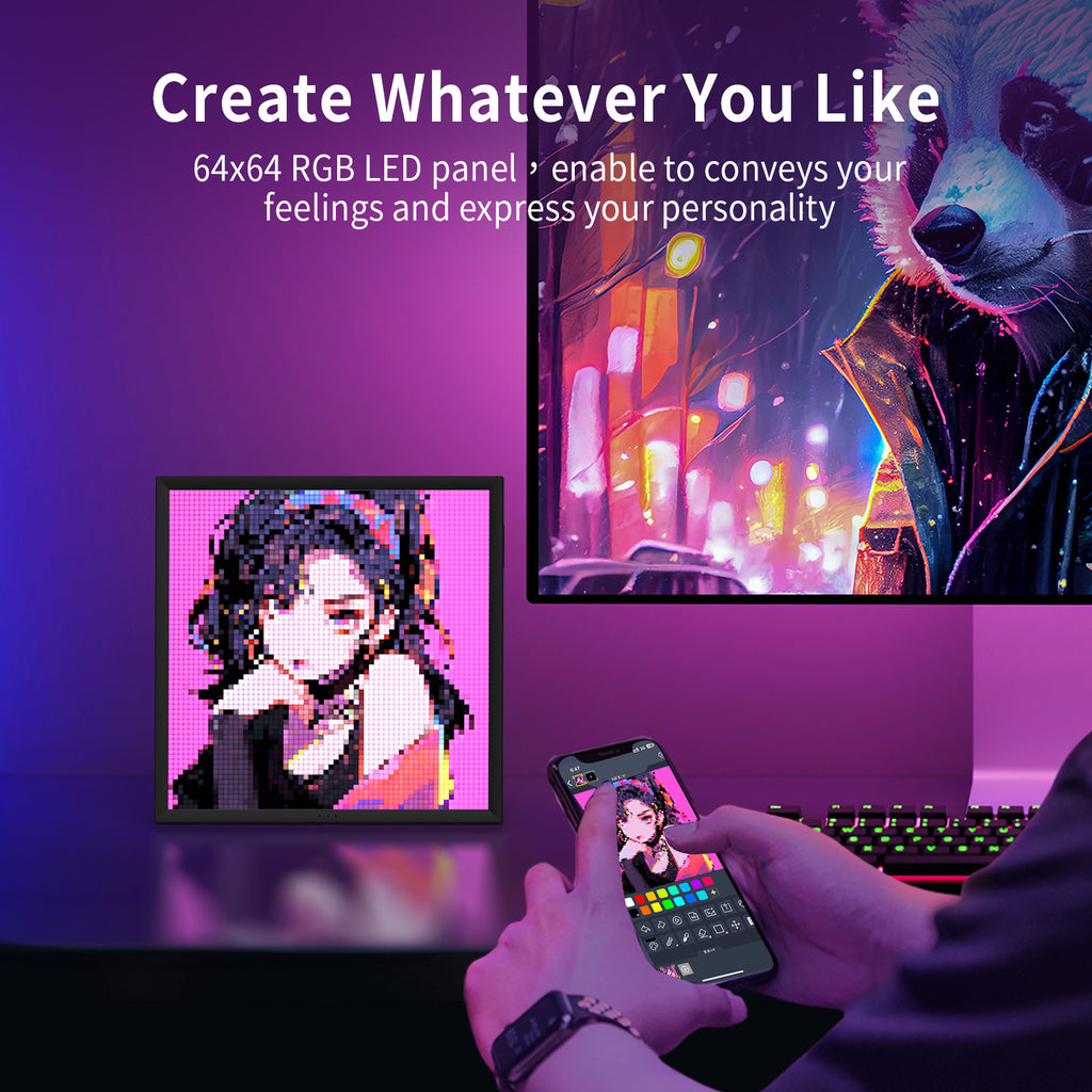 Divoom Pixoo-64 | WiFi Pixel Cloud Digital Frame | 64 X 64 LED Panel ...