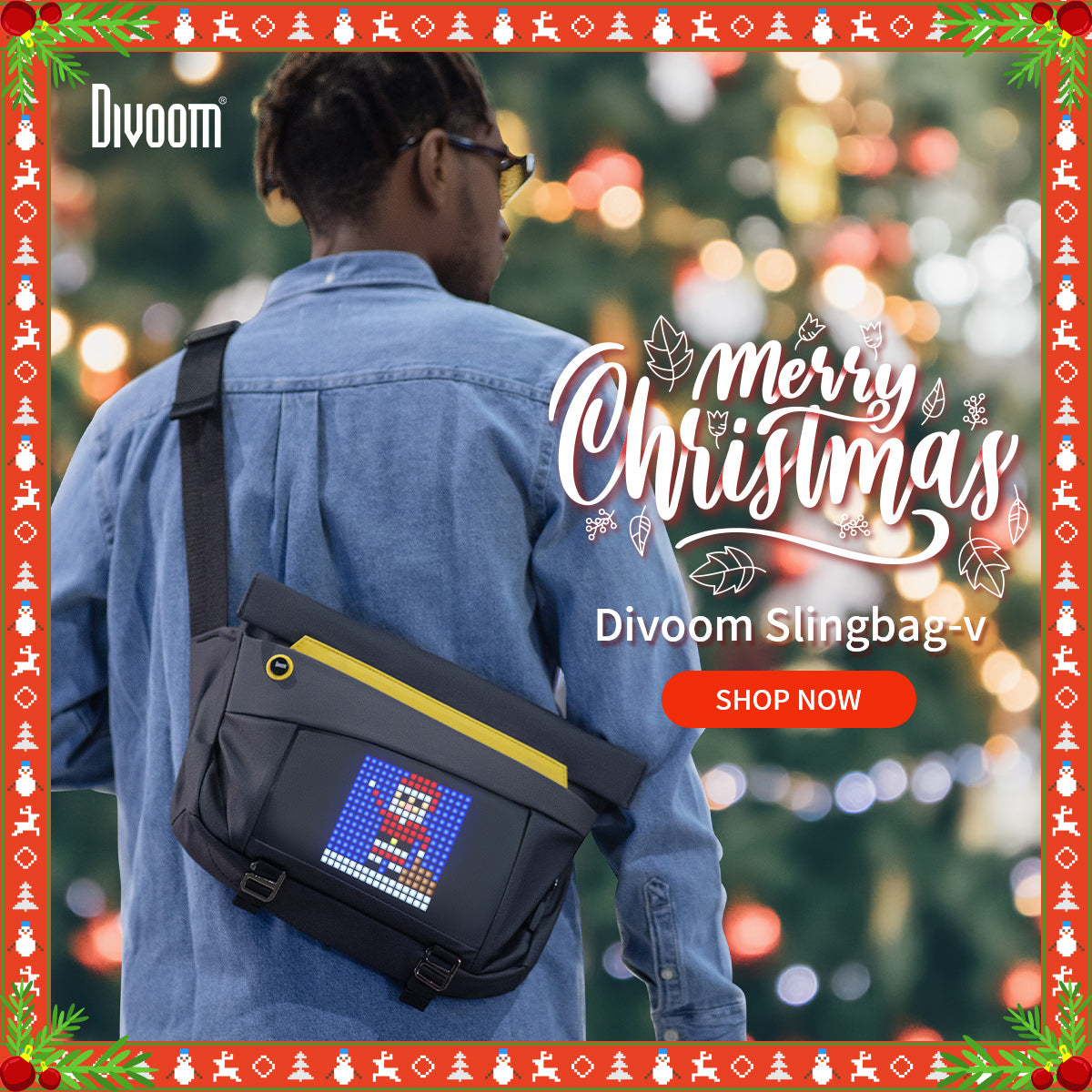 Divoomスリングバッグ-Vカスタマイズ可能なピクセルアートファッションデザインアウトドアスポーツ防水メンズおよびレディースメッセンジャーバッグ新年の贈り物