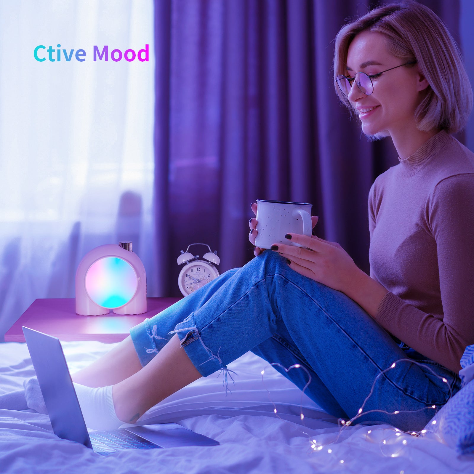Divoom Planet-9 Smart Mood Lamp, draadloze tafellamp met programmeerbare RGB LED voor slaapkamer Gaming Room Office