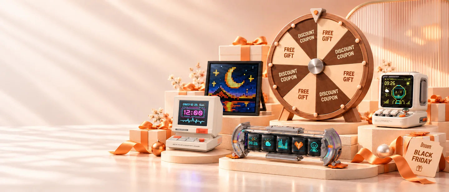 Divoom Black Friday wooden fortune wheel and pixel products